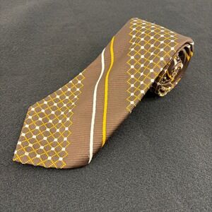 Vintage 70s Superba Brown Geometric Stripe Print Polyester Necktie Tie 4 in Wide